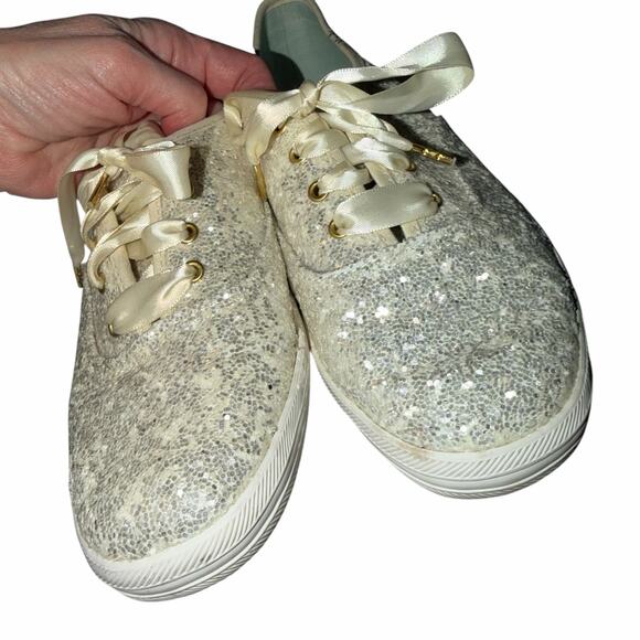 Keds x Kate Spade New York Glitter Sneakers WF53272 Cream Ivory 8.5 Women’s - Picture 3 of 12